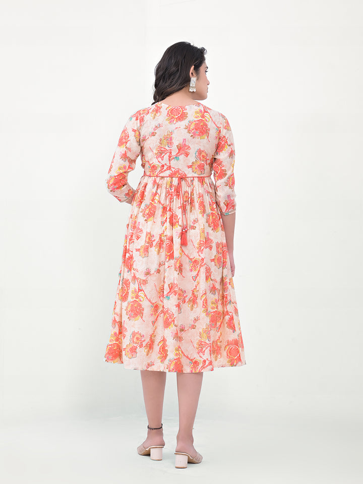 Stylish Floral Fit & Flare Kurti | Designer Printed Indian Silk Blend