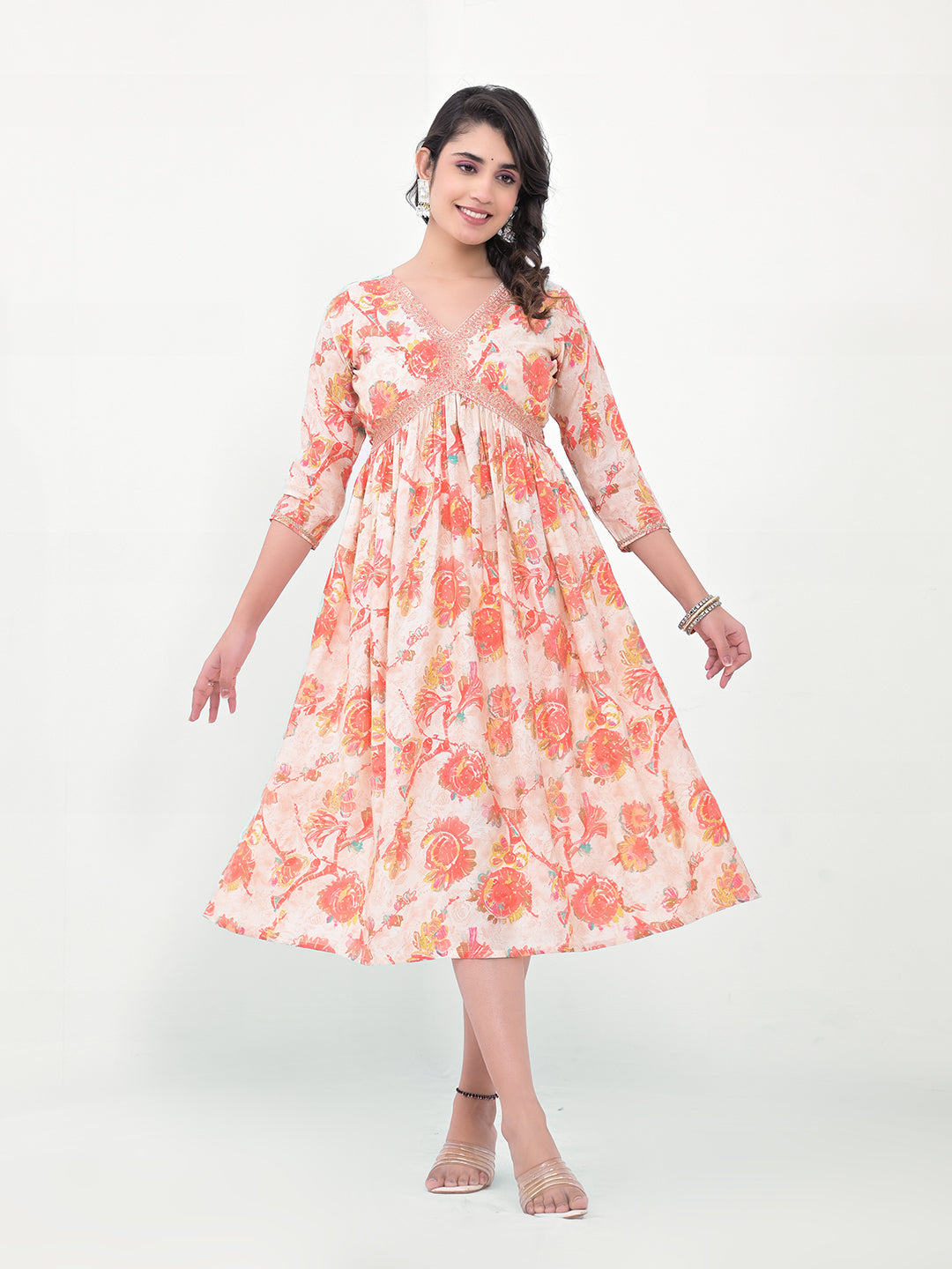 Stylish Floral Fit & Flare Kurti | Designer Printed Indian Silk Blend