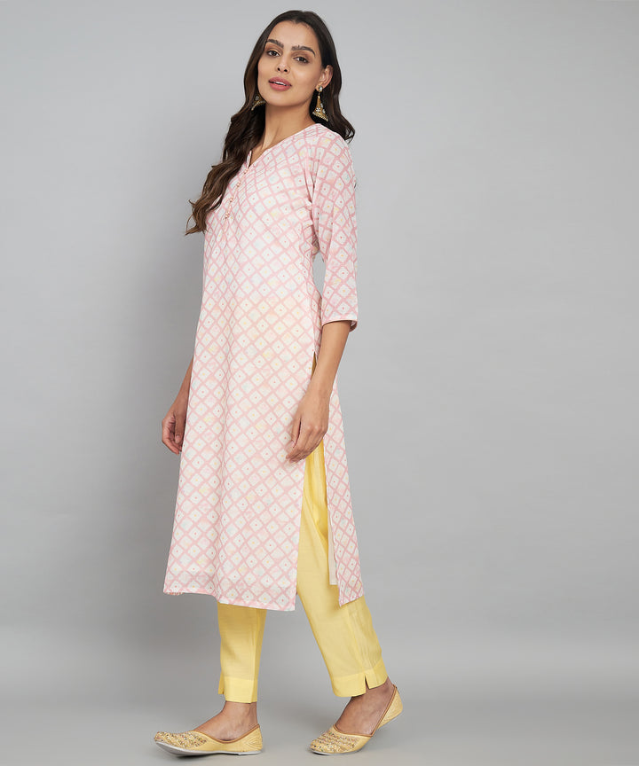 Elegant Pink Linen Kurti | Designer Printed Ethnic Wear for Women