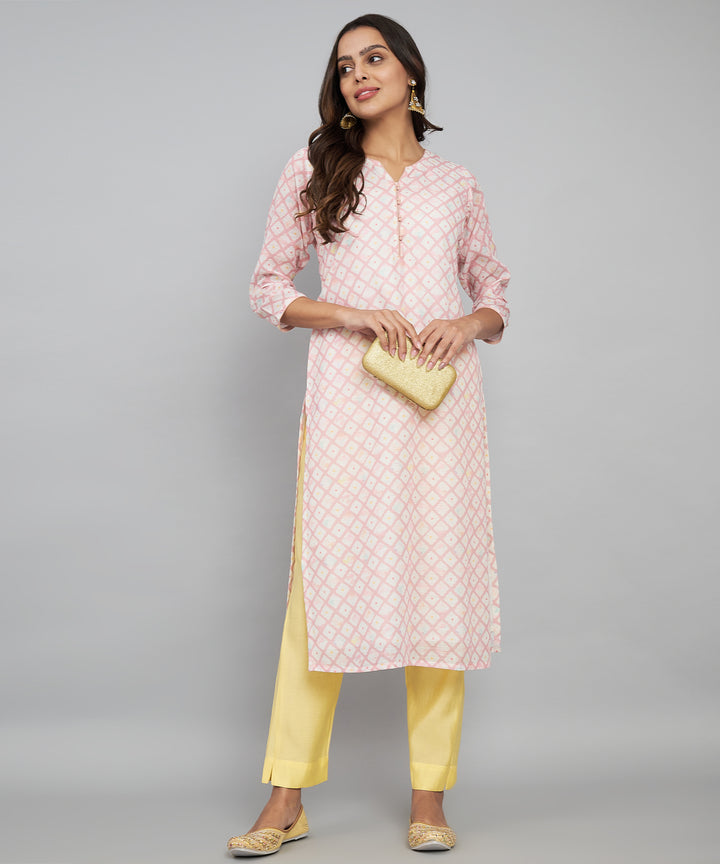 Elegant Pink Linen Kurti | Designer Printed Ethnic Wear for Women