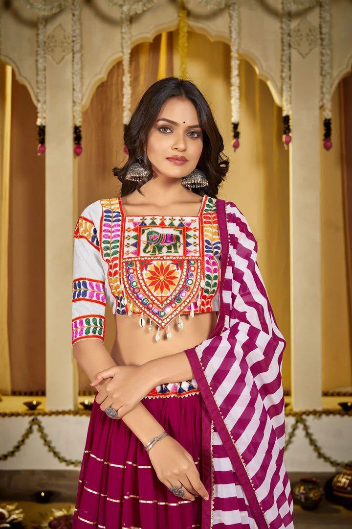 Beautiful White Georgette Lehenga with Pink Dupatta | Crafted for Timeless Elegance