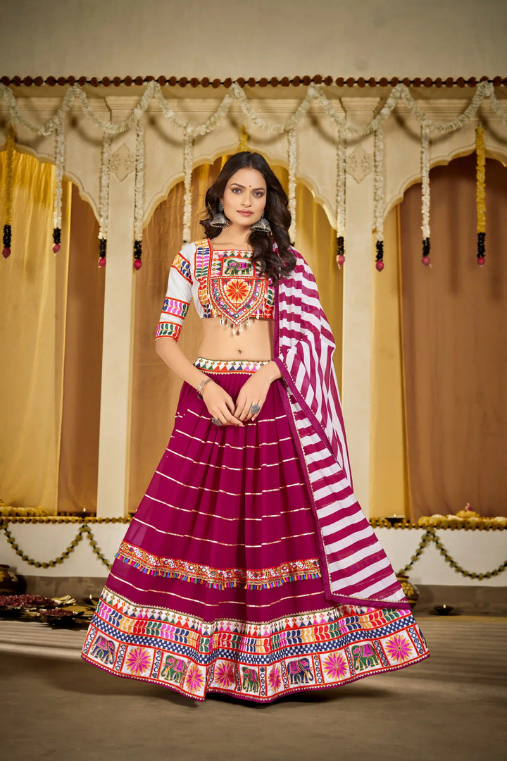 Beautiful White Georgette Lehenga with Pink Dupatta | Crafted for Timeless Elegance
