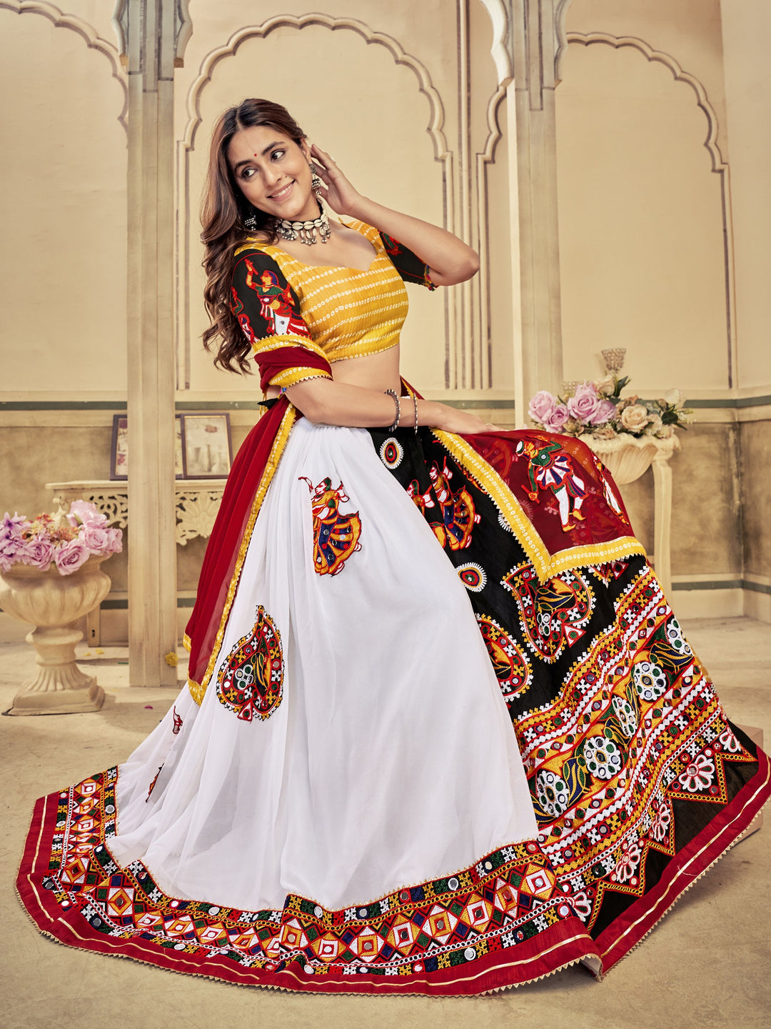Charming Multi Art Silk Lehenga with Maroon Dupatta | Perfect for Weddings and Celebrations