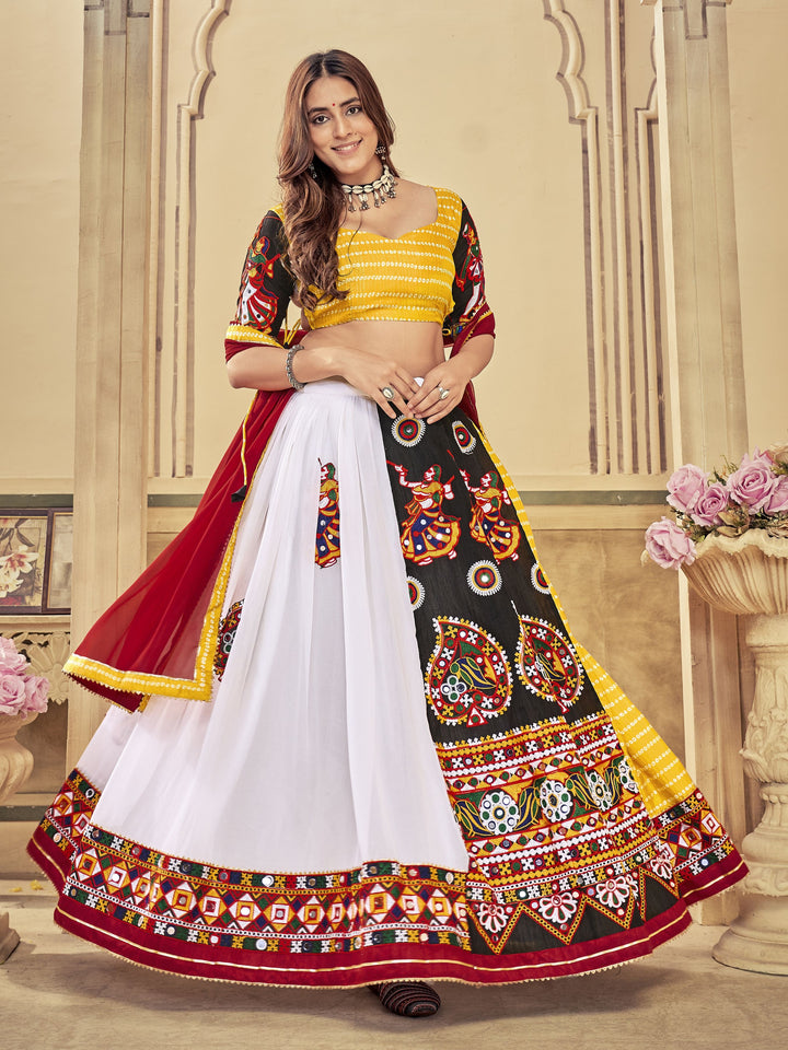 Charming Multi Art Silk Lehenga with Maroon Dupatta | Perfect for Weddings and Celebrations