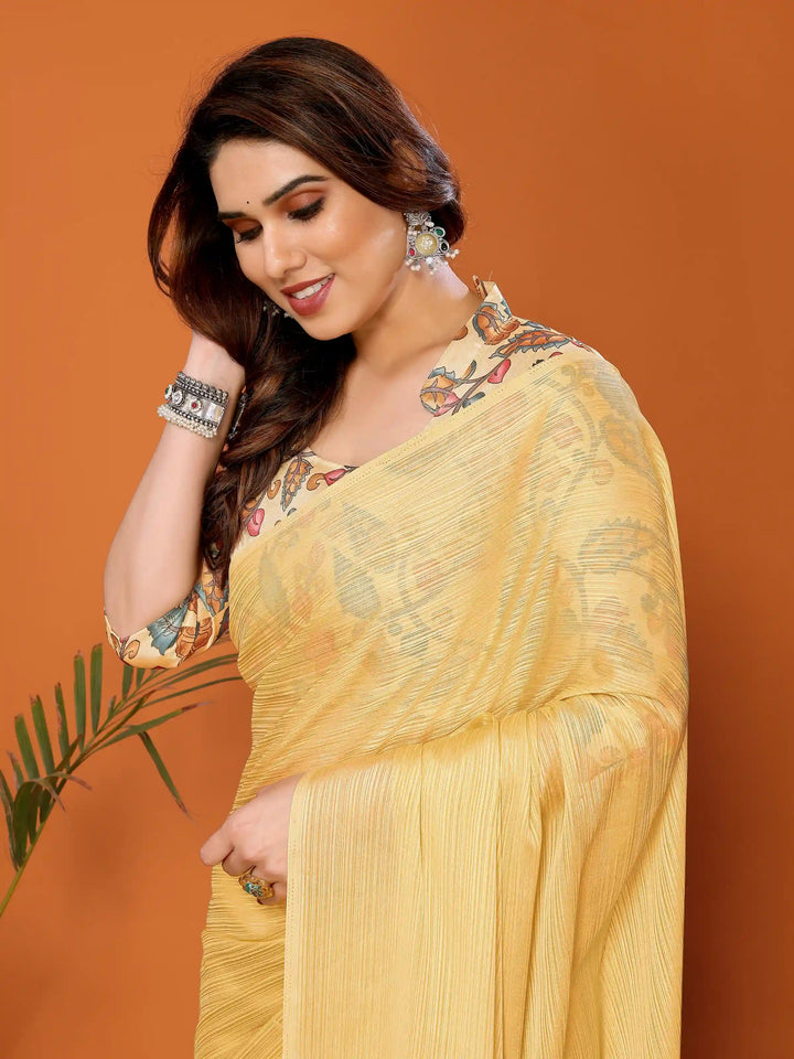 Elegant Polyester Zari Banglori Saree | Solid and Digital Printed Party Look