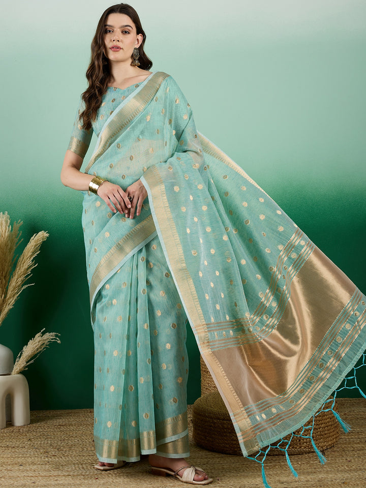 Designer Khadi Organza Saree | Wevon Jacquard Party Wear Saree