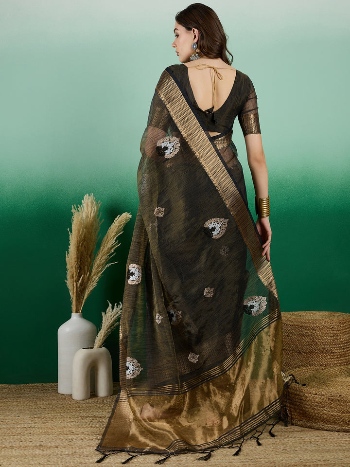 Khadi Organza Saree | Designer Wevon Embroidery Party Wear