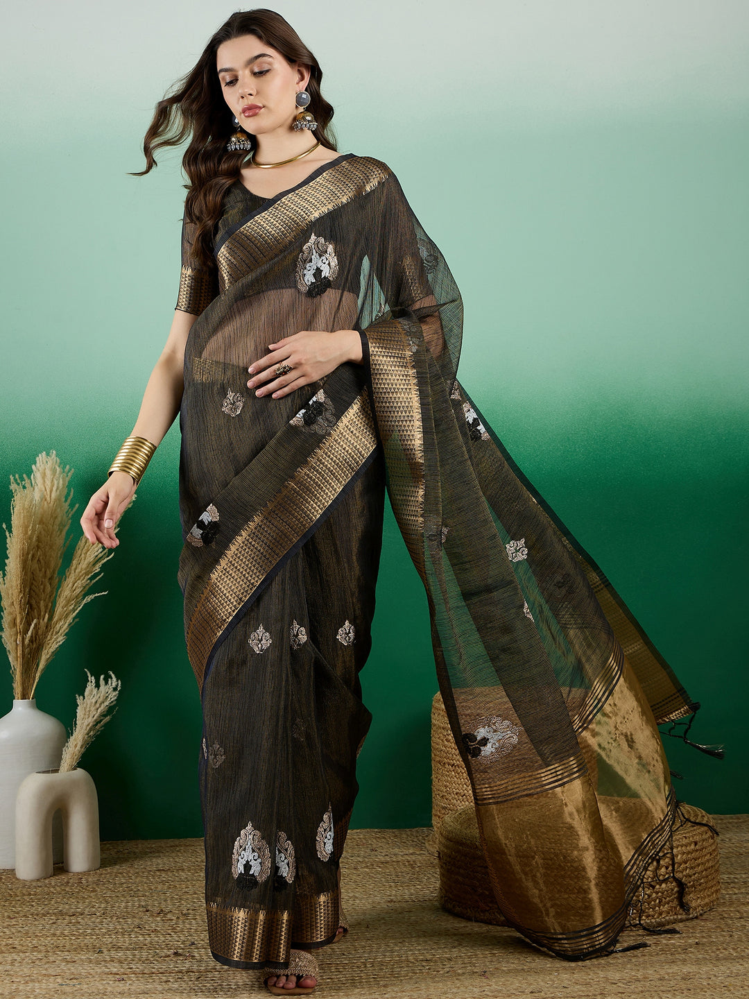 Khadi Organza Saree | Designer Wevon Embroidery Party Wear