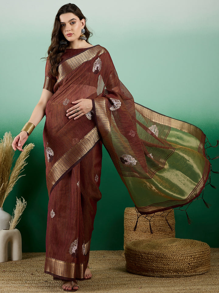 Khadi Organza Saree | Designer Wevon Embroidery Party Wear