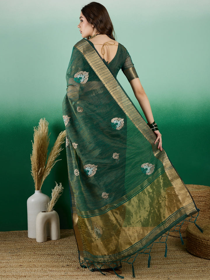 Khadi Organza Saree | Designer Wevon Embroidery Party Wear