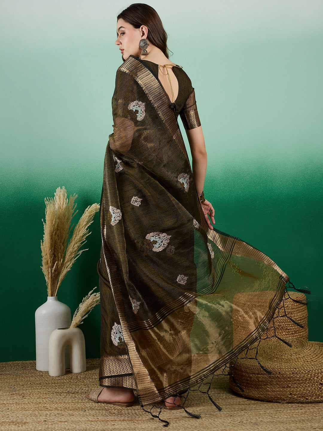 Khadi Organza Saree | Designer Wevon Embroidery Party Wear