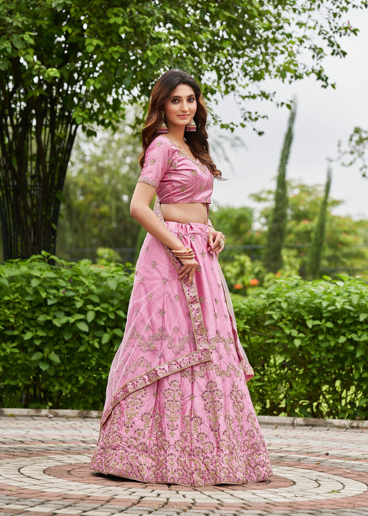 Beautiful Pink Satin Silk Lehenga with Pink Dupatta | Unmatched Beauty for Grand Occasions