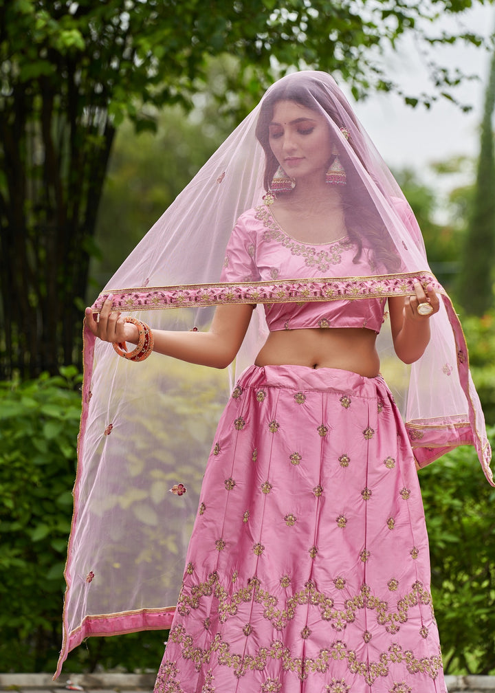 Beautiful Pink Satin Silk Lehenga with Pink Dupatta | Unmatched Beauty for Grand Occasions