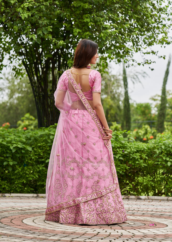 Beautiful Pink Satin Silk Lehenga with Pink Dupatta | Unmatched Beauty for Grand Occasions