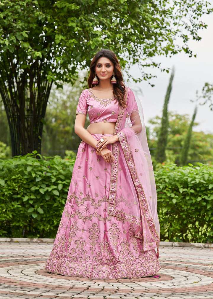 Beautiful Pink Satin Silk Lehenga with Pink Dupatta | Unmatched Beauty for Grand Occasions