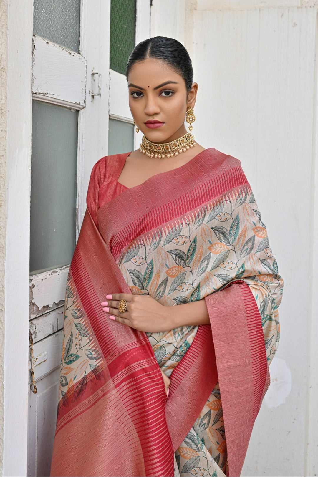 Tussar Silk Saree | Designer Wevon Jari Print for Weddings & Festive Events