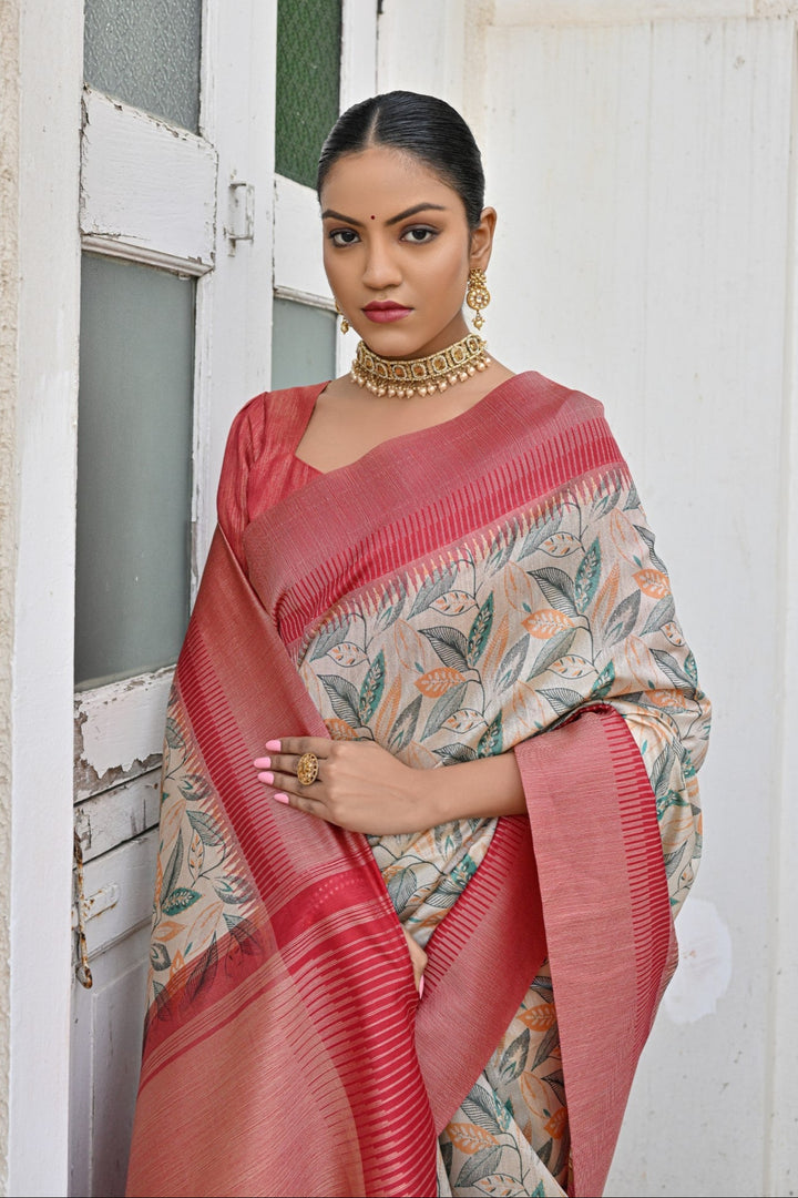 Tussar Silk Saree | Designer Wevon Jari Print for Weddings & Festive Events