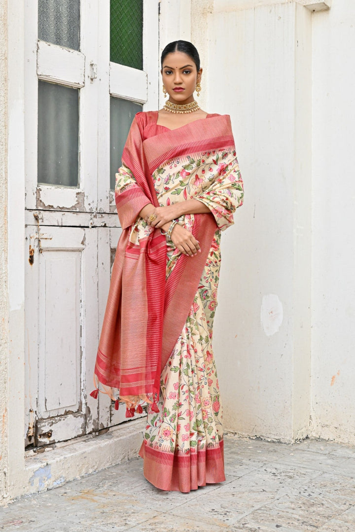Tussar Silk Saree | Wevon Jari Designer Printed for Special Events & Weddings