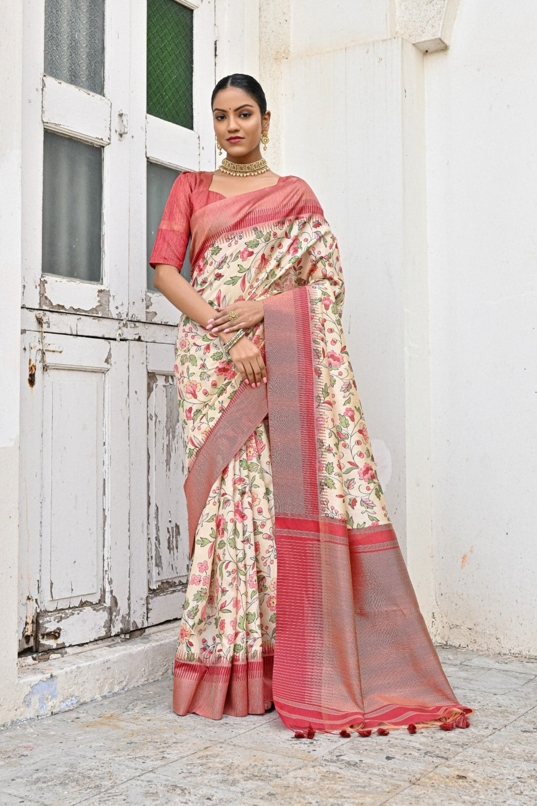 Tussar Silk Saree | Wevon Jari Designer Printed for Special Events & Weddings