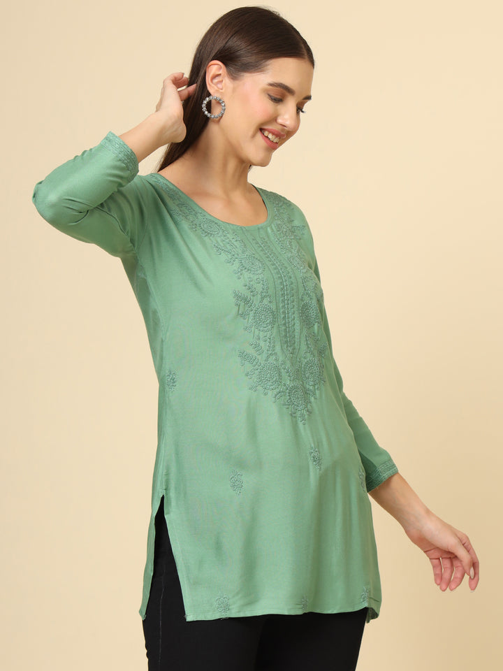 Stylish Lucknowi Kurti | Rayon Short Kurti with Chikankari Embroidery