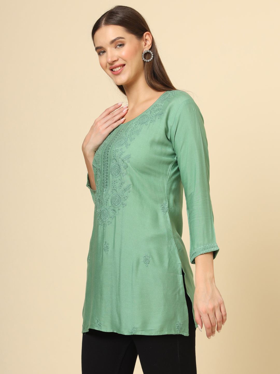 Stylish Lucknowi Kurti | Rayon Short Kurti with Chikankari Embroidery