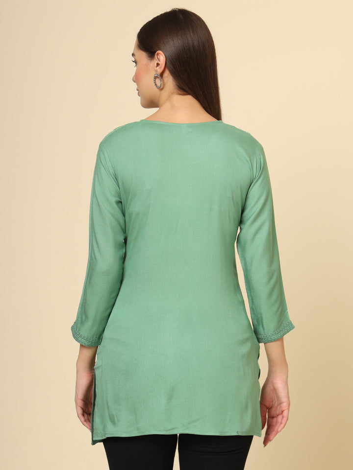 Stylish Lucknowi Kurti | Rayon Short Kurti with Chikankari Embroidery