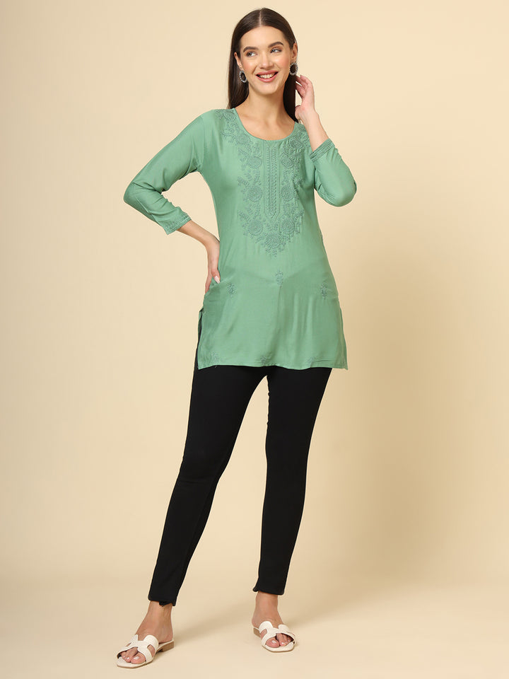 Stylish Lucknowi Kurti | Rayon Short Kurti with Chikankari Embroidery