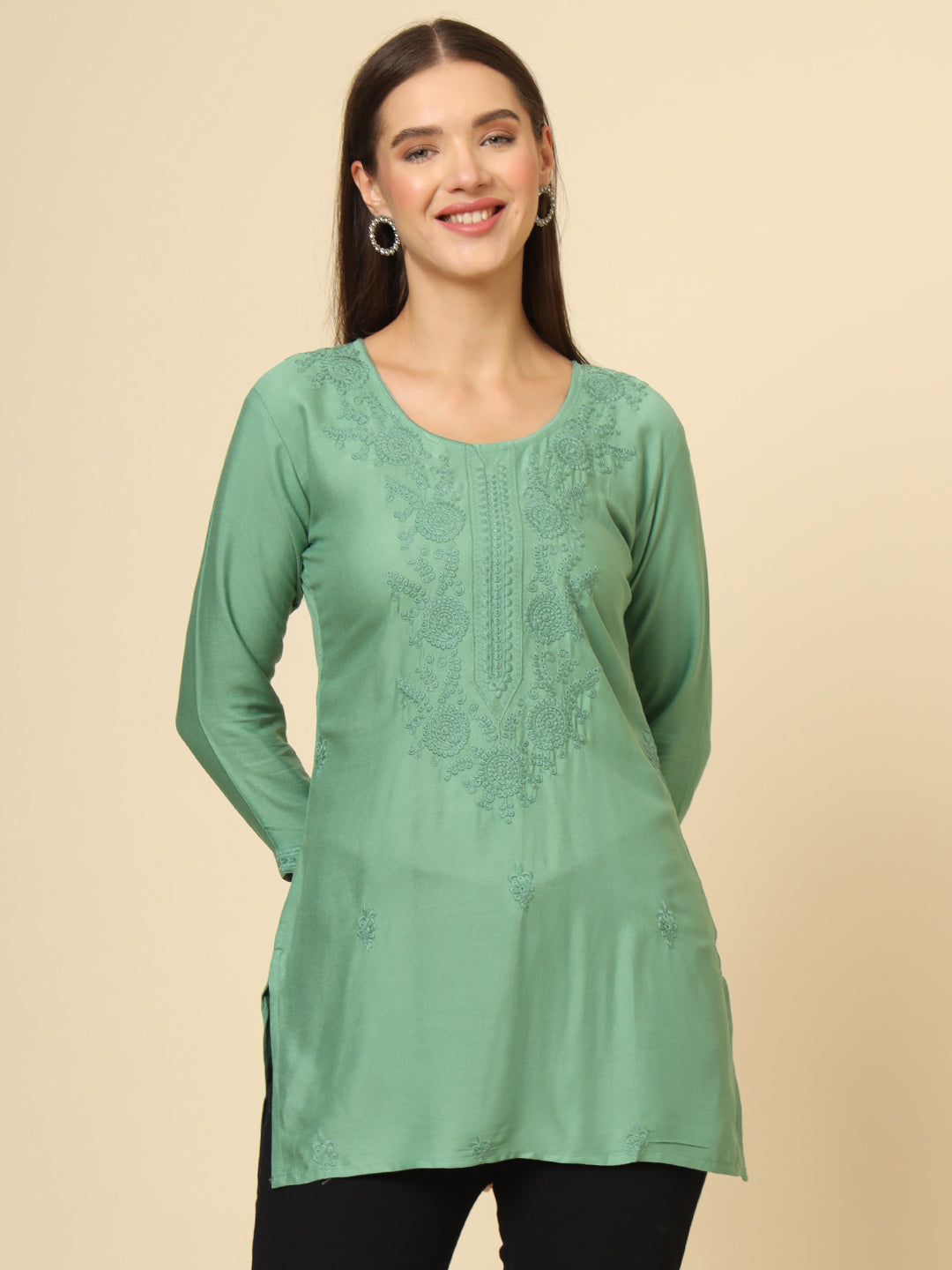 Stylish Lucknowi Kurti | Rayon Short Kurti with Chikankari Embroidery
