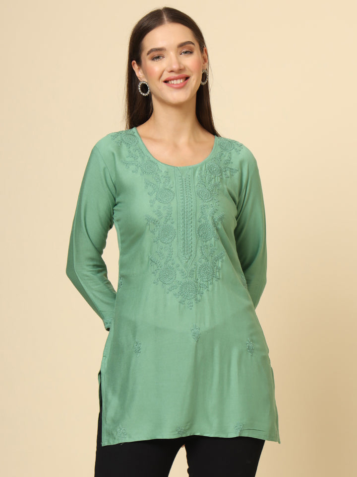 Stylish Lucknowi Kurti | Rayon Short Kurti with Chikankari Embroidery