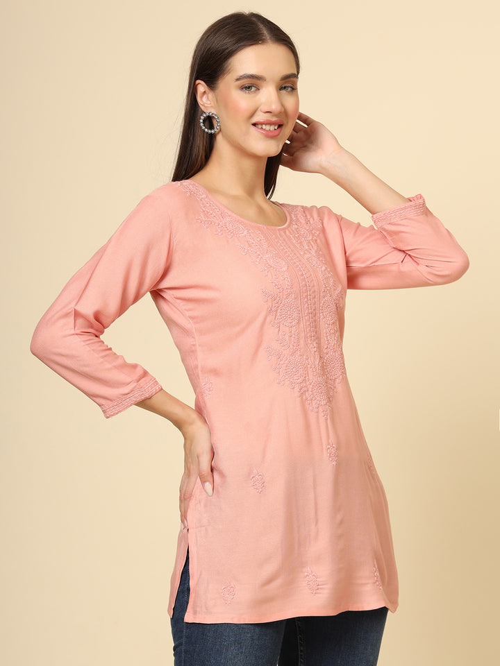 Stylish Lucknowi Kurti | Rayon Short Kurti with Chikankari Embroidery