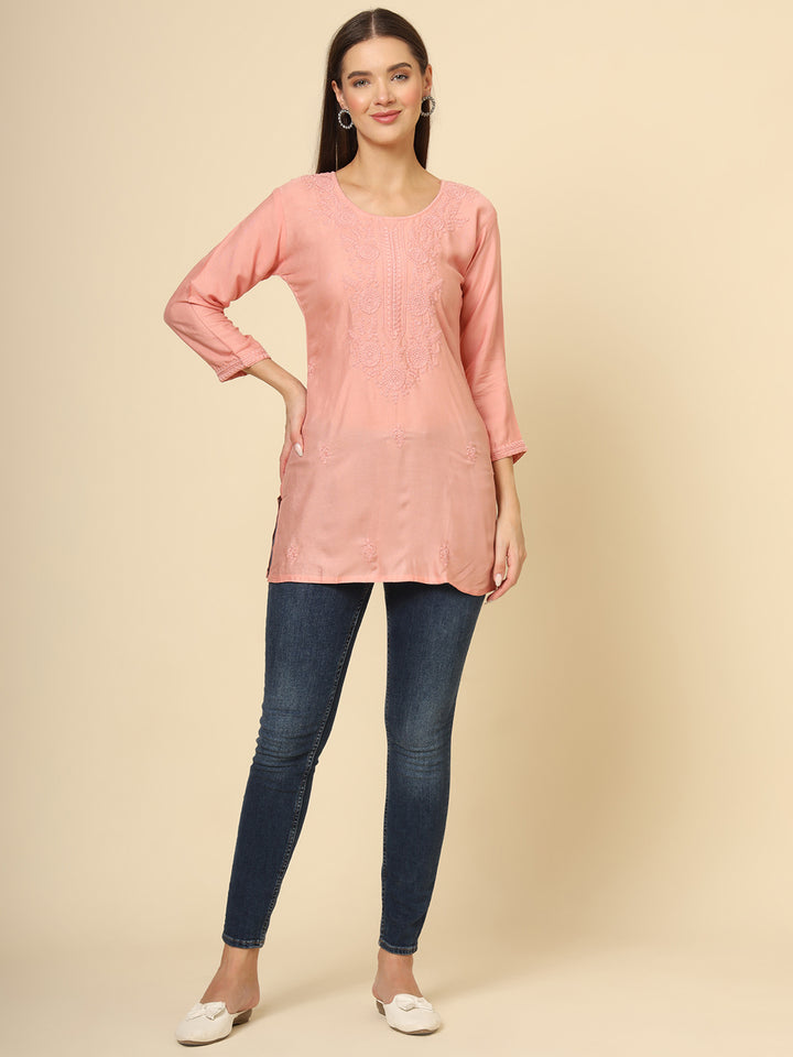 Stylish Lucknowi Kurti | Rayon Short Kurti with Chikankari Embroidery