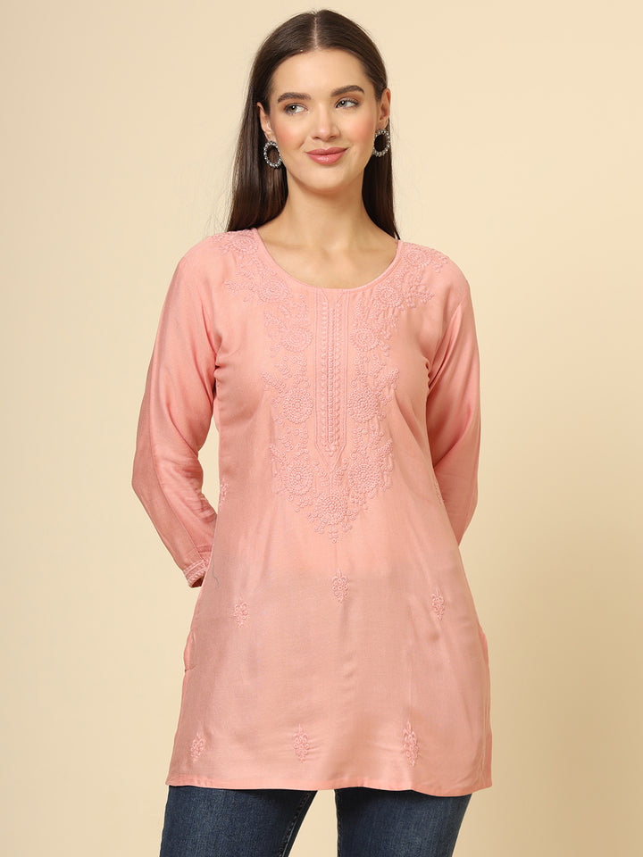 Stylish Lucknowi Kurti | Rayon Short Kurti with Chikankari Embroidery