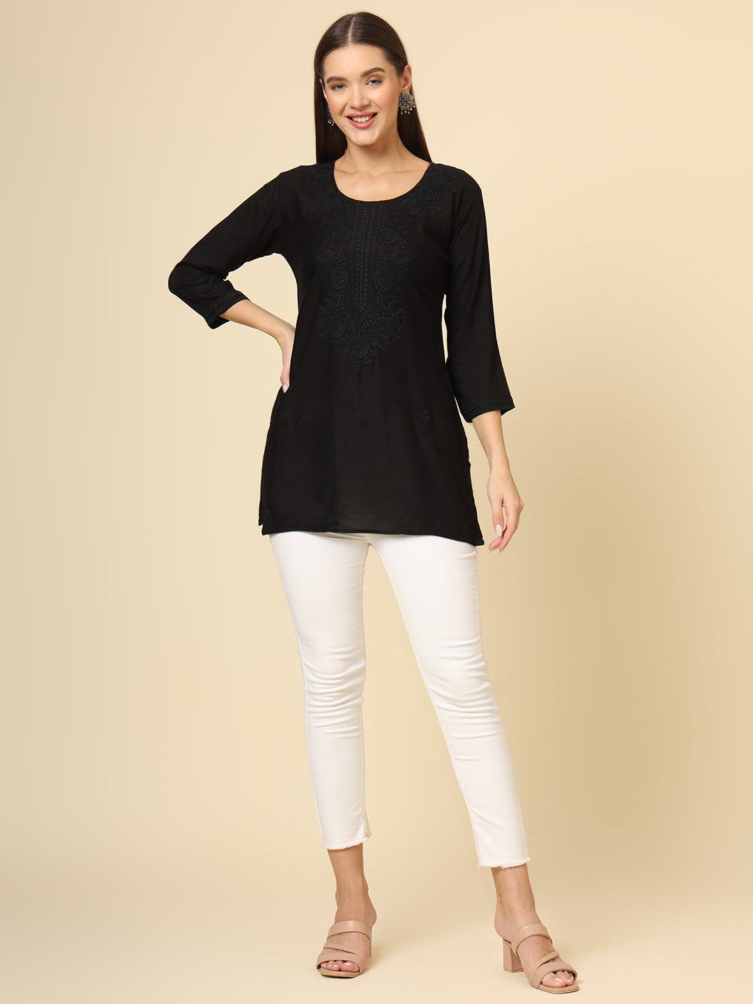 Stylish Lucknowi Kurti | Rayon Short Kurti with Chikankari Embroidery