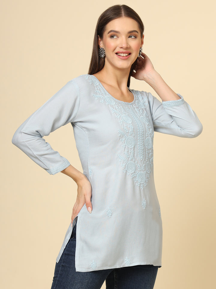 Stylish Lucknowi Kurti | Rayon Short Kurti with Chikankari Embroidery