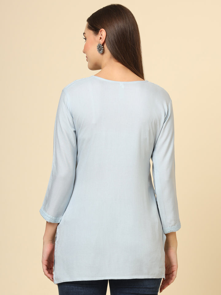 Stylish Lucknowi Kurti | Rayon Short Kurti with Chikankari Embroidery
