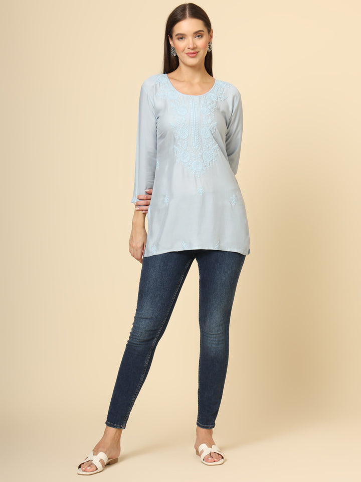 Stylish Lucknowi Kurti | Rayon Short Kurti with Chikankari Embroidery