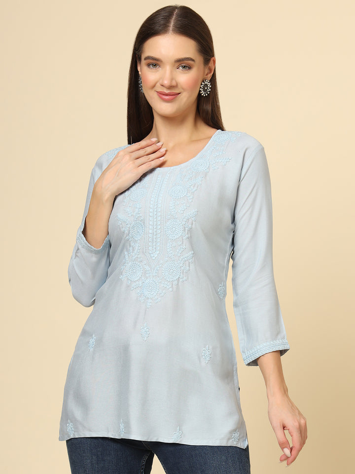 Stylish Lucknowi Kurti | Rayon Short Kurti with Chikankari Embroidery