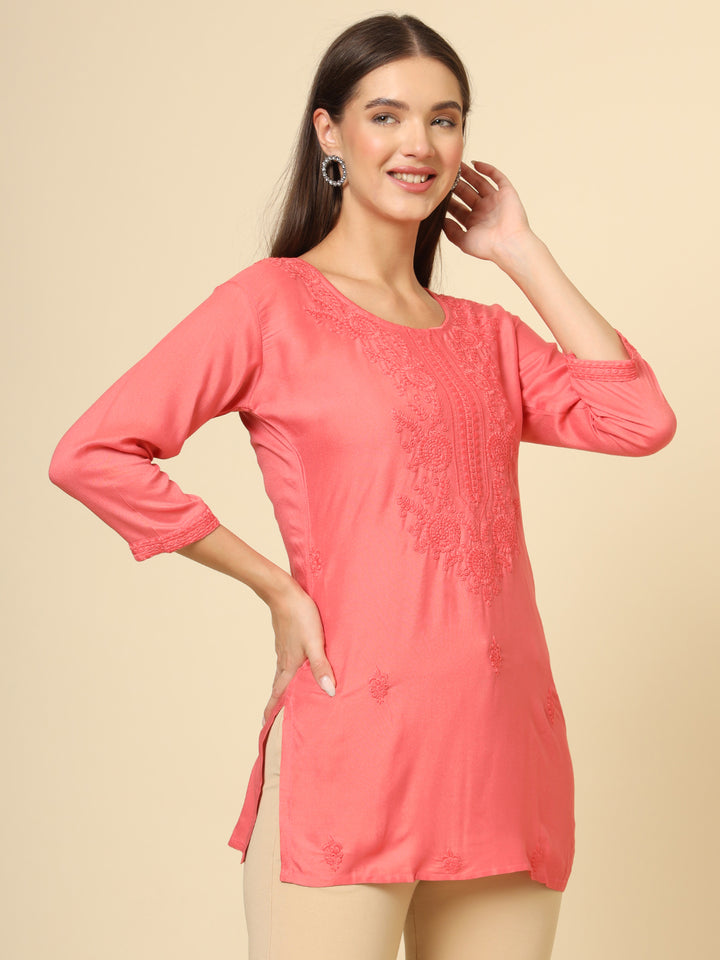 Stylish Lucknowi Kurti | Rayon Short Kurti with Chikankari Embroidery