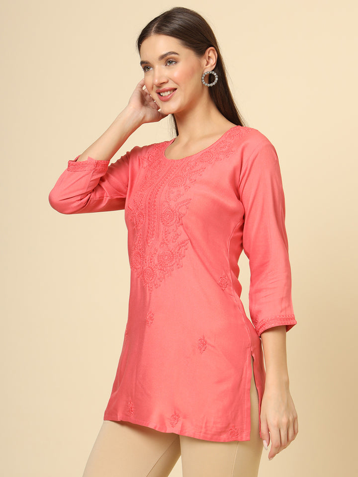 Stylish Lucknowi Kurti | Rayon Short Kurti with Chikankari Embroidery