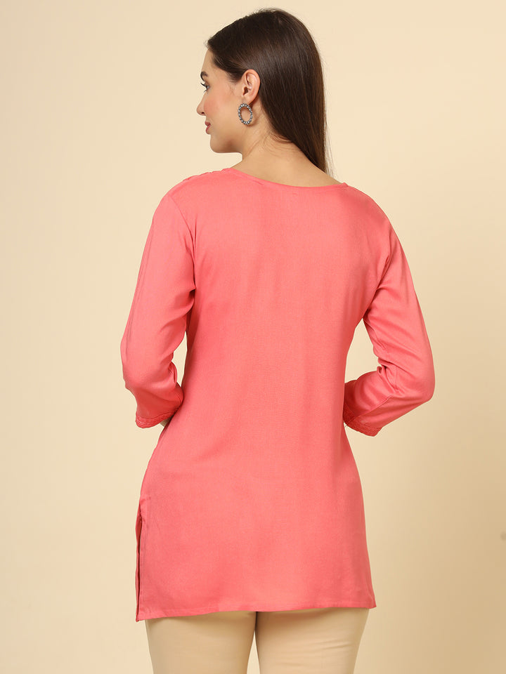 Stylish Lucknowi Kurti | Rayon Short Kurti with Chikankari Embroidery