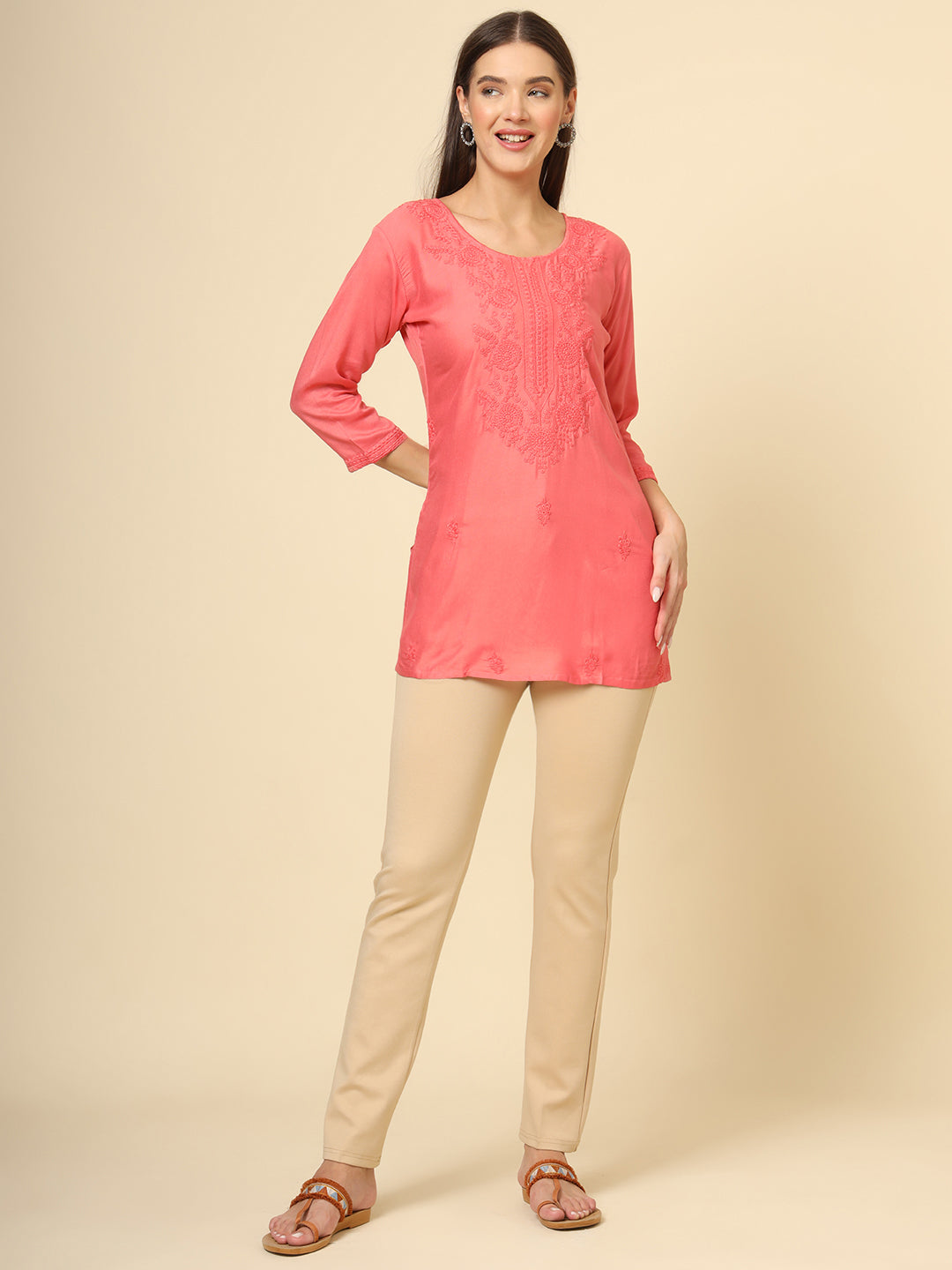 Stylish Lucknowi Kurti | Rayon Short Kurti with Chikankari Embroidery