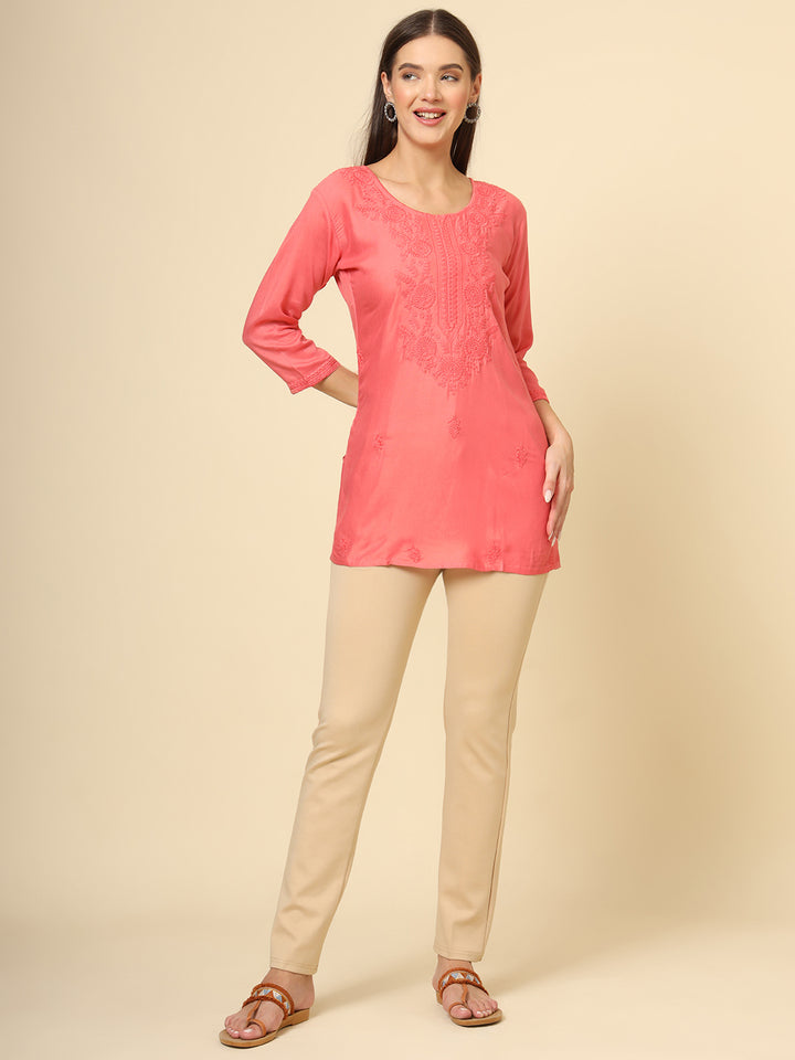 Stylish Lucknowi Kurti | Rayon Short Kurti with Chikankari Embroidery