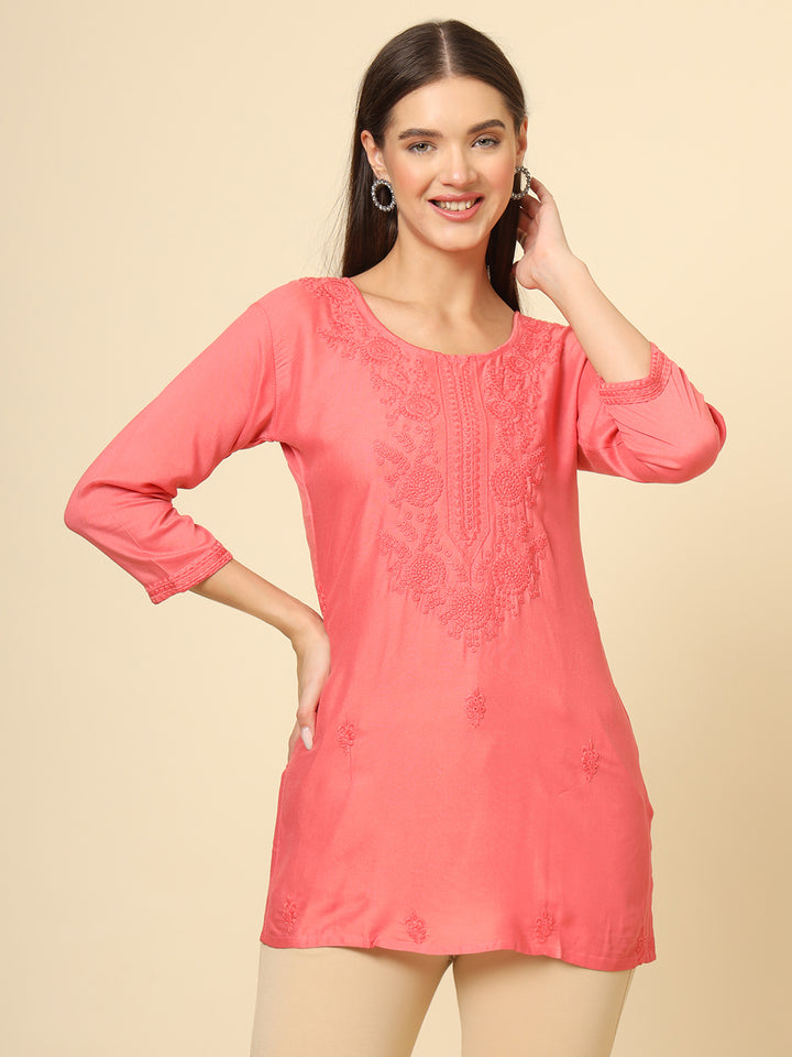 Stylish Lucknowi Kurti | Rayon Short Kurti with Chikankari Embroidery