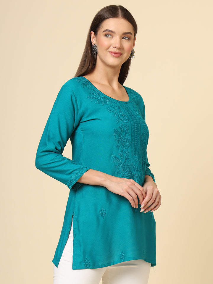 Stylish Lucknowi Kurti | Rayon Short Kurti with Chikankari Embroidery