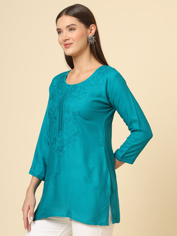 Stylish Lucknowi Kurti | Rayon Short Kurti with Chikankari Embroidery