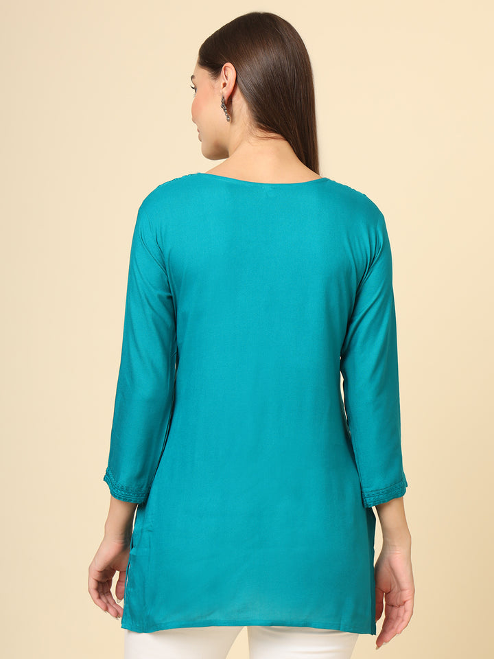 Stylish Lucknowi Kurti | Rayon Short Kurti with Chikankari Embroidery