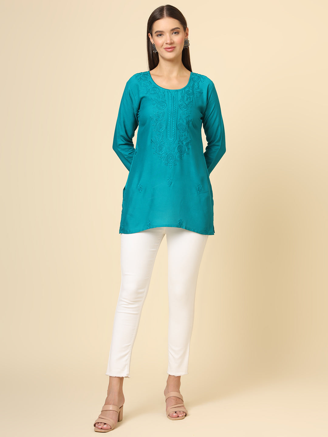 Stylish Lucknowi Kurti | Rayon Short Kurti with Chikankari Embroidery