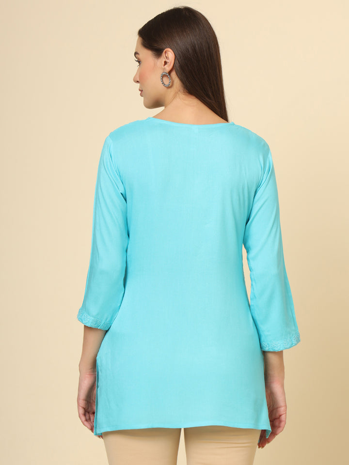 Stylish Short Kurti | Elegant Rayon Kurti with Chikankari Thread Work