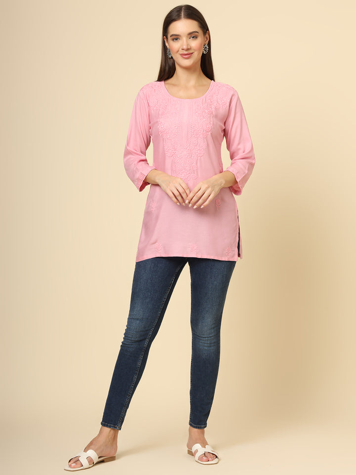 Stylish Short Kurti | Elegant Rayon Kurti with Chikankari Thread Work