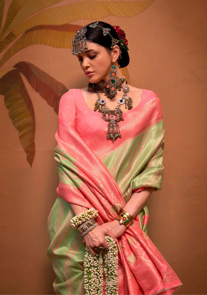 Linen Saree with Banarasi Silk | Handloom Weaving for Special Events